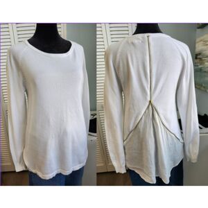 Sogi S/XL 100% Cotton White Sweater Twist Back Zip Detail Lightweight Knit